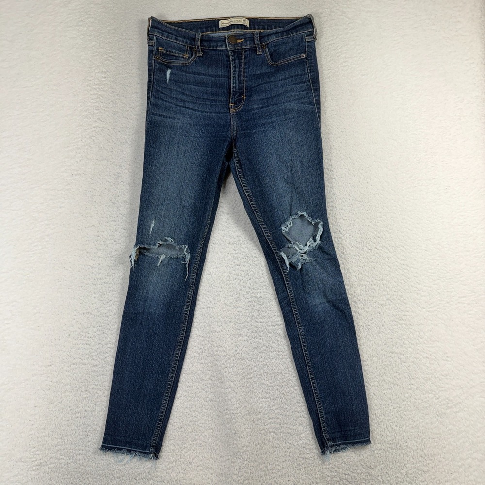Abercrombie Fitch Y2K Taper Mid Rise Jeans Women 4R 28x25 Medium Wash Distressed